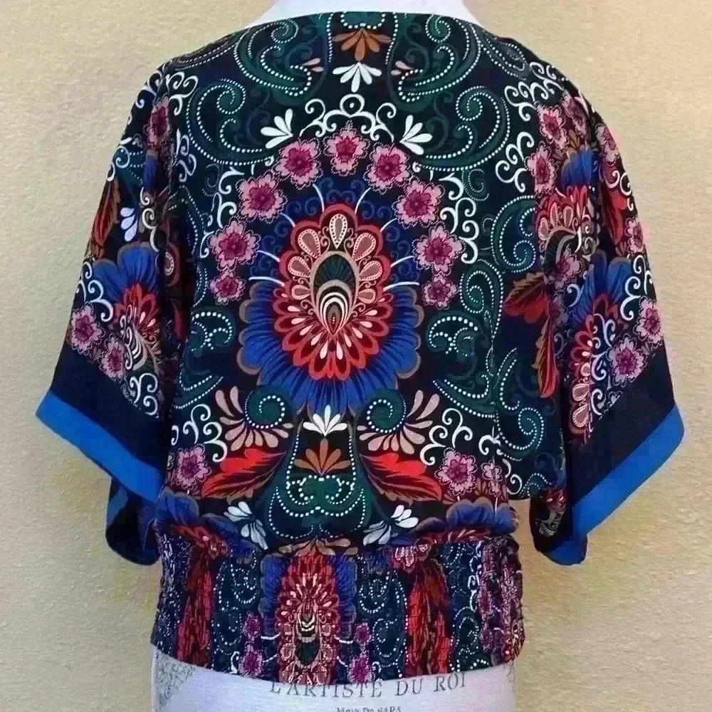 Anthropologie Multicolor Floral-Print Short Sleeve Top - Picture 7 of 9